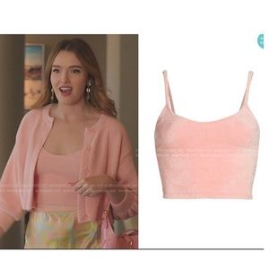 NWT Alice + Olivia Rhea Fuzzy Cropped Sweater Tank In English Rose